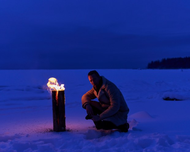 Tuomas Rounakari, a composer and violinist, in Kokkola, Finland on Feb. 21, 2023. Rounakari's work is inspired by his environment, and he worries about how anti-climate policies would affect the country. (Jake Michaels/The New York Times)