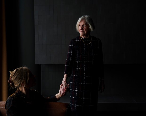 Eeva Valtonen with her granddaughter, Ruut Eerikainen, in Helsinki, Finland on Feb. 19, 2023. ​​Eerikainen was surprised to see Finland rank as the happiest nation. "We can be quite gloomy in a way," she said. (Jake Michaels/The New York Times)