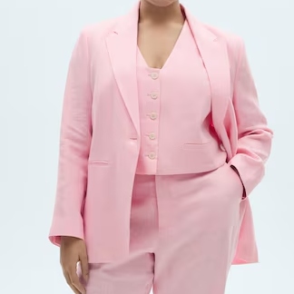 Mango Pink Linen Suit Jacket