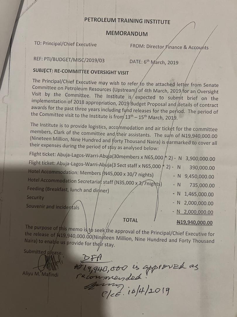 Request for N19 million for Senate Committee on Petroleum Resources