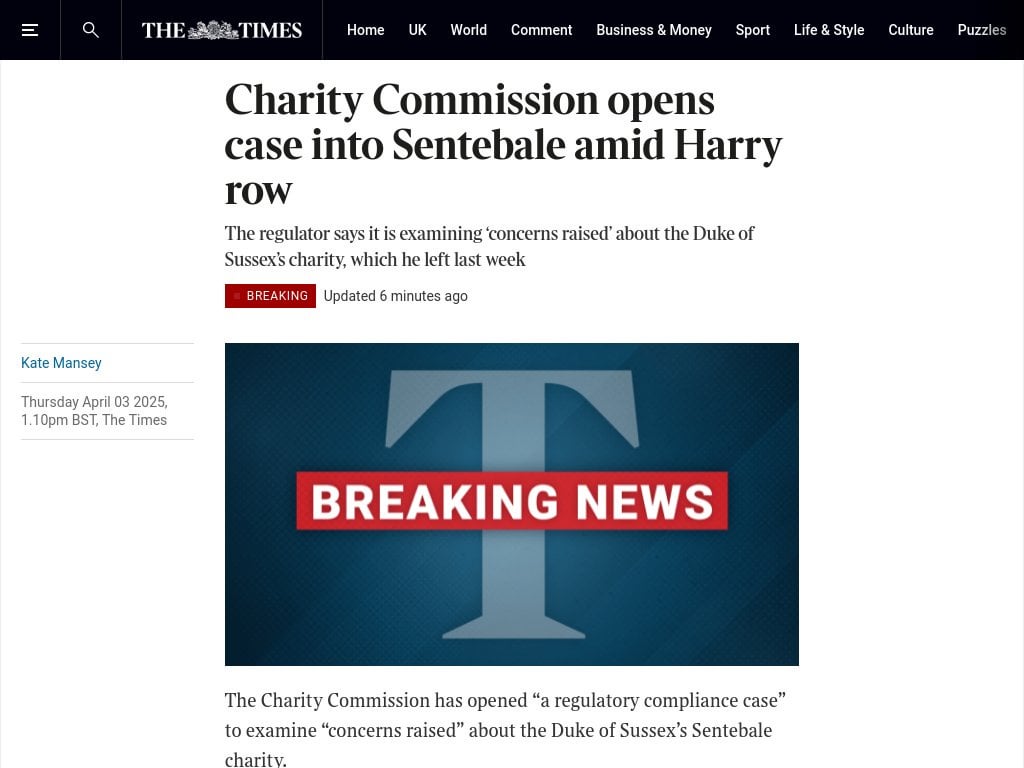 Charity Commission opens case into Sentebale amid Harry row