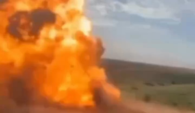 Russian records his comrades trigger an anti-personnel mine