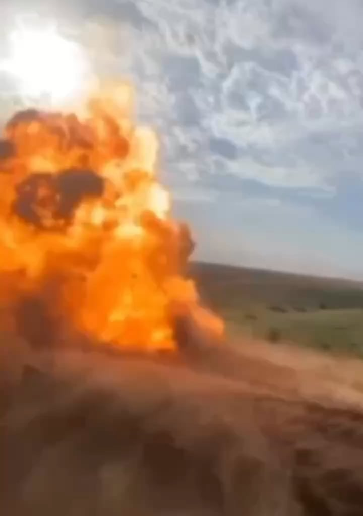 Russian records his comrades trigger an anti-personnel mine