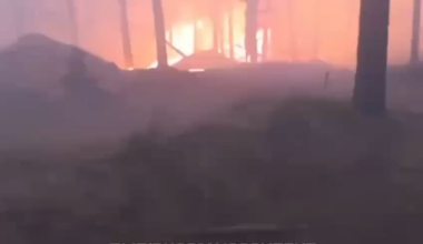 All dugouts of a russian position burned to the ground after Ukrainian drone strikes at night. Unknown location and time