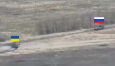 Ukrainian tank hits Russian BTR-82A at point-blank range near Novoukrainka, Donetsk Oblast [archival footage]