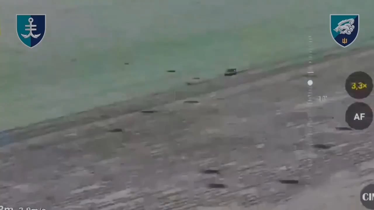 Drone footage by the Ukrainian 35th Marine Brigade shows a Russian MT-LB carrying infantry trying to move towards Ukrainian positions getting attacked by artillery and FPV drones.