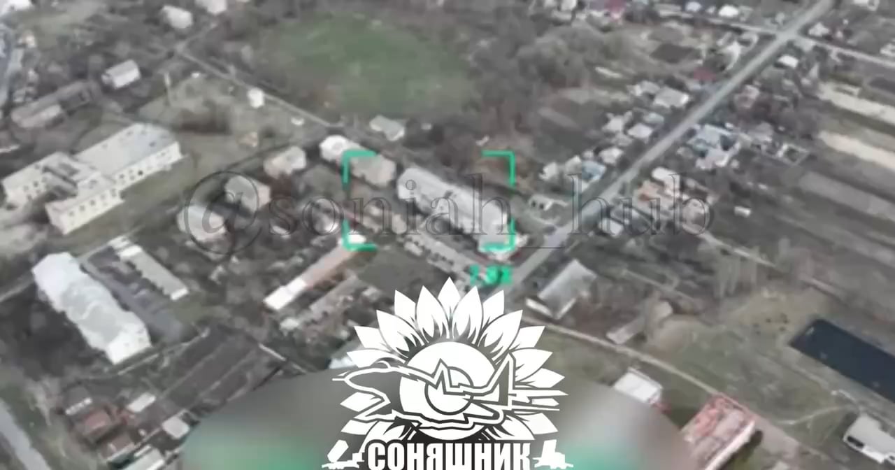 A Mig-29 fighter jet using a guided French AASM HAMMER aerial bomb destroyed the headquarters of Russian troops in the village of Tyotkino in the Kursk region. April 2025.