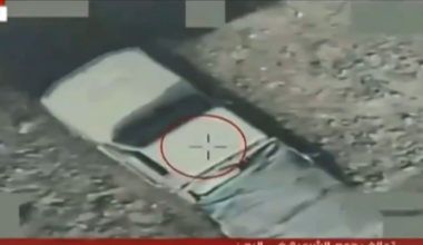 Saudi Air Force bombed  Houthis pickup truck carrying large amountof ammunition, causing huge explosion. yemen-hajjah