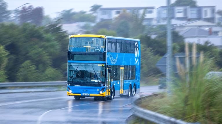 A bus on the Northwestern Motorway in Auckland.