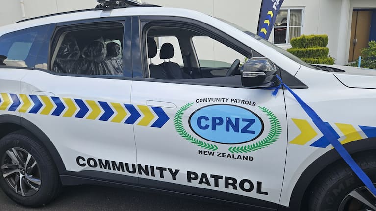 A new Community Patrols New Zealand (CPNZ) vehicle prepares to hit the streets of Takanini, part of a grassroots safety initiative led by the local Sikh community and volunteers.