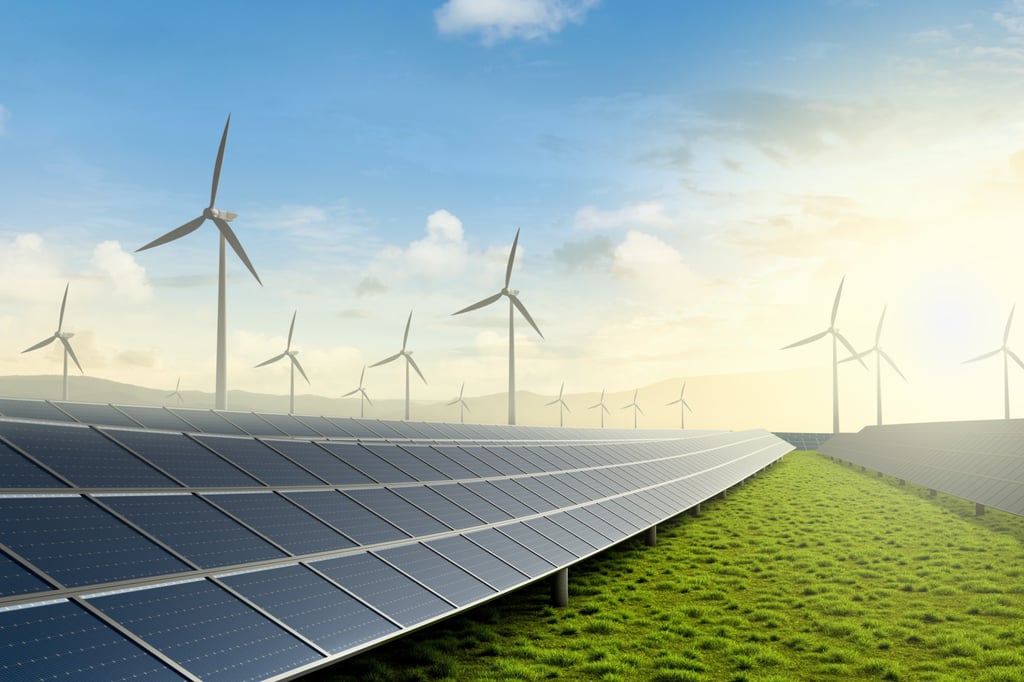 Solar panels and wind turbines are ways to generate clean energy. Photo: Shutterstock Solar panels and wind turbines are ways to generate clean energy. Photo: Shutterstock