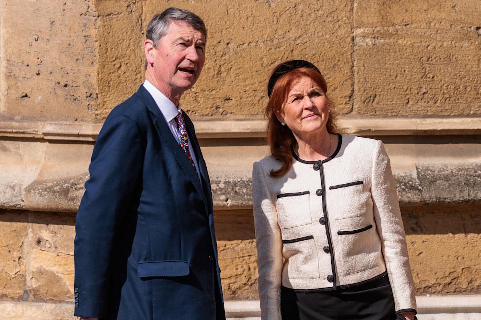 Sarah Ferguson talking to Sir Tim Laurence outside St. George's Chapel