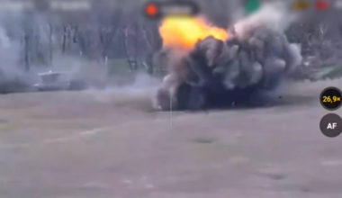Russian APC with troops inside gets obliterated by anti-tank mines during an assault on Ukrainian positions.