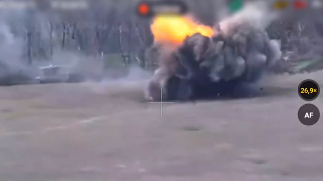 Russian APC with troops inside gets obliterated by anti-tank mines during an assault on Ukrainian positions.