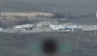 Ukrainian MiG-29 fighter jet using French AASM HAMMER guided bombs destroys Russian positions. Bryansk Oblast, Russia.