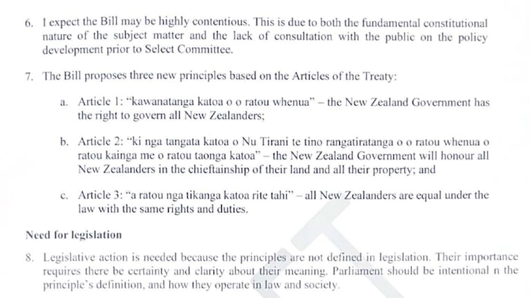 An extract from the Ministry advice on the Treaty Principles Bill