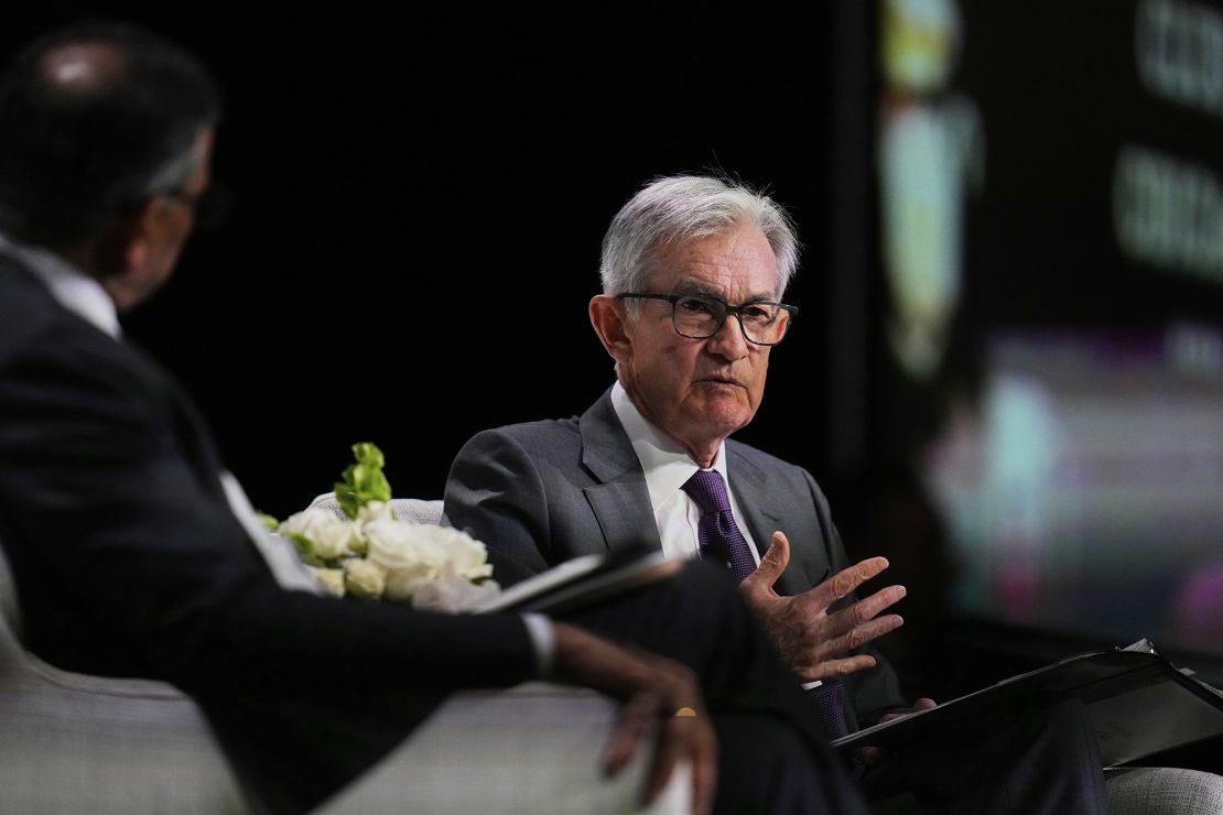 Federal Reserve Chair Jerome Powell speaks during an event in Chicago, on April 16.