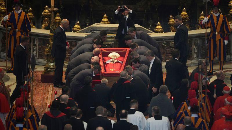 Pope Francis’ coffin arrives at St. Peter’s Basilica ahead of funeral