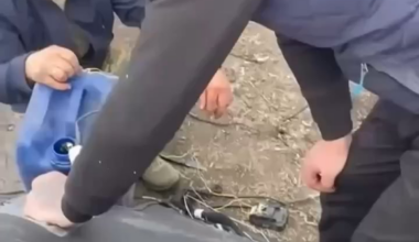 Industrious Ukrainians are pumping gas from a downed Shahed drone. Nothing goes to waste in the war effort!