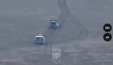 Drone footage of a Russian assault on the positions of the "Azov" brigade in Toretsk. The Russian soldiers tried to advance using mostly civilian vehicles like UAZ Buchankas and Lada Nivas, but also UAZ-469 offroad vehicles.