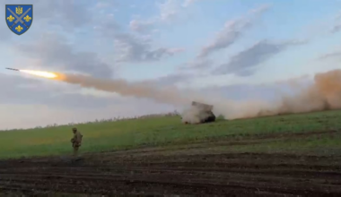Ukrainian 155th Mechanized Brigade targeted Russian positions with BM-21 Grad MLRS fire. Pokrovsk direction. April 2025