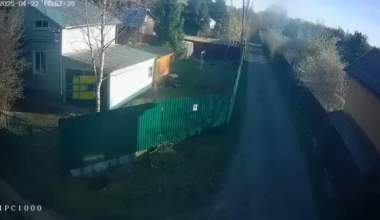 Surveillance camera footage of a Russian settlement near the 51th GRAU Arsenal shows exploding artillery ammunition shelling the villages close to the ammunition depot.