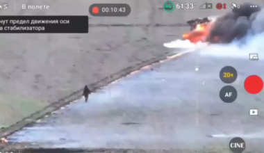 A lone surviving occupier tried to reach the burning BMP with his dead colleagues but was destroyed by a FPV drone strike, Donetsk region.