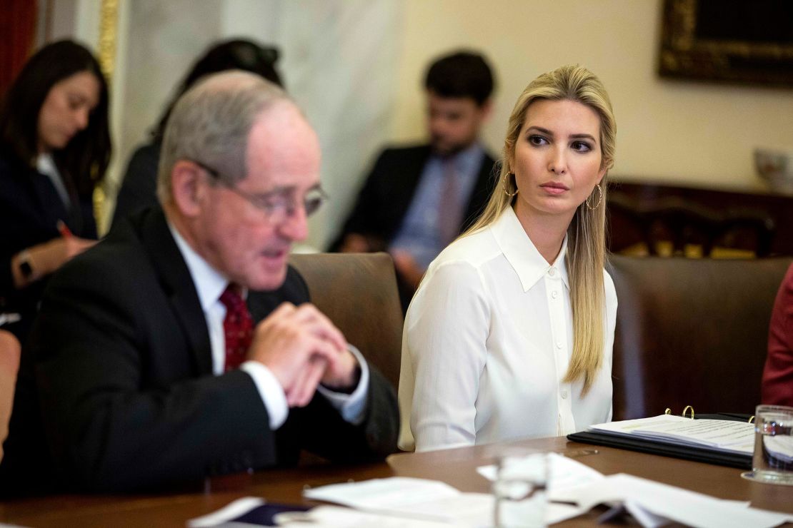 Senior White House Advisor Ivanka Trump listens during a roundtable discussion with the Senate Foreign Relations Subcommittee on the US strategy for implementing the The Women, Peace, and Security Act,