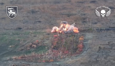 Russian armored vehicles were blown up by mines that were remotely planted by Ukrainian soldiers of the "Vidar" unit of the 60th Mechanized Brigade. Terny/Lyman direction. April 2025