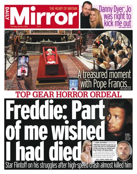 "Freddie: Part of me wished I had died" reads the headline on the front page of the Daily Mirror.