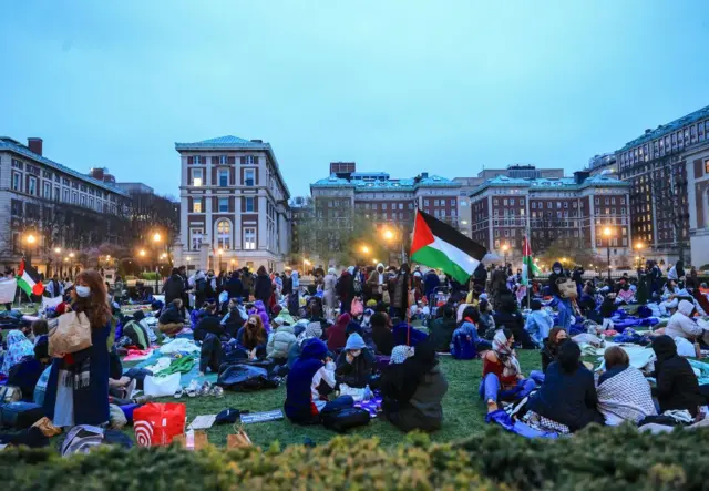 Una protesta propalestina en la Universidad de Columbia