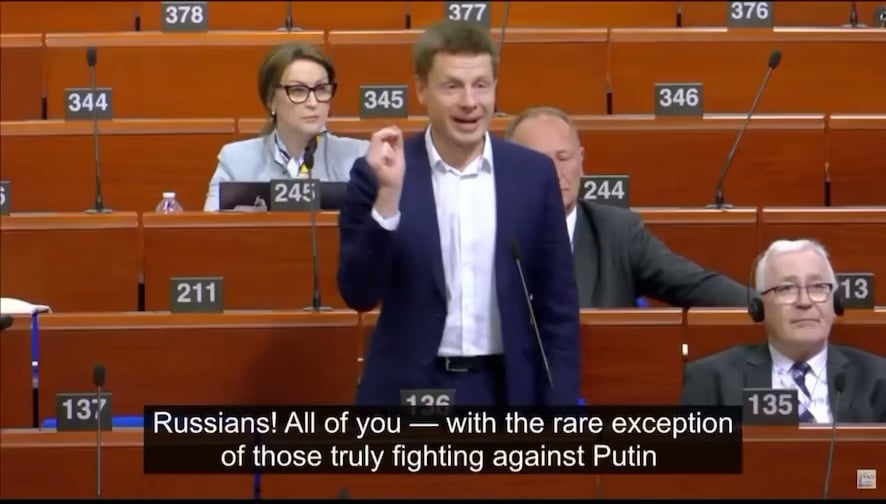 "You are all the same murderers as Putin. All of you! You're all b*stards. The only thing you can do is get on your knees and repent..." - Ukrainian MP Goncharenko addresses the Russian people.