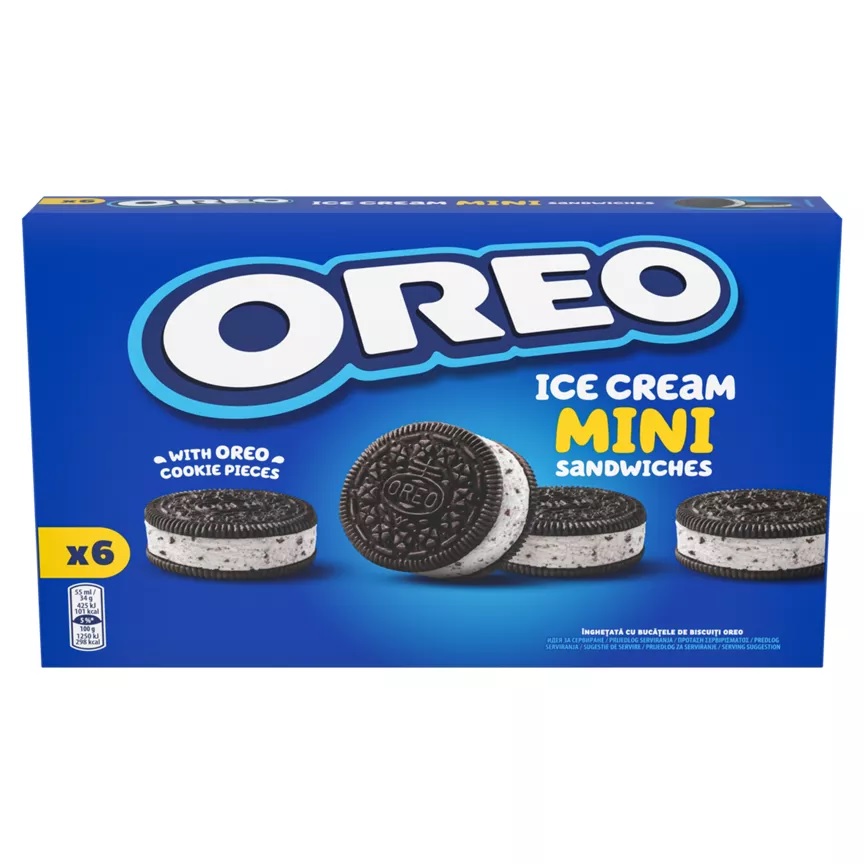Box of six Oreo ice cream mini sandwiches.