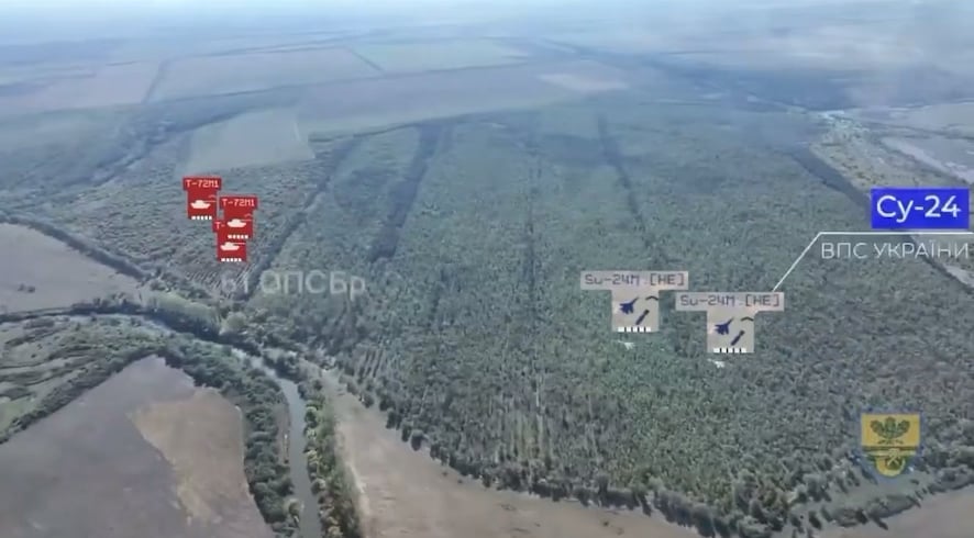 Ukrainian SU-24Ms destroys Russian tank platoon
