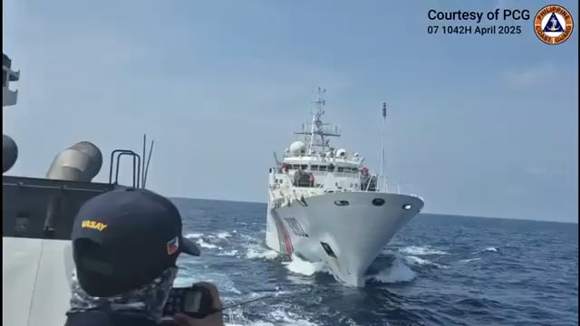 A China Coast Guard cutter tries to ram the smaller Philippine Coast Guard cutter as the PCG ship tries to shoo away the CCG ship, as its intruding the waters off the main island of Luzon.