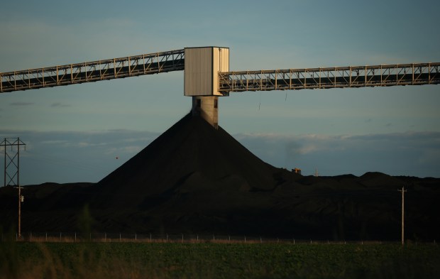 A big pile of coal sits on the Prairie State Energy Campus near Marissa, Aug. 7, 2013. (E. Jason Wambsgans/Chicago Tribune)