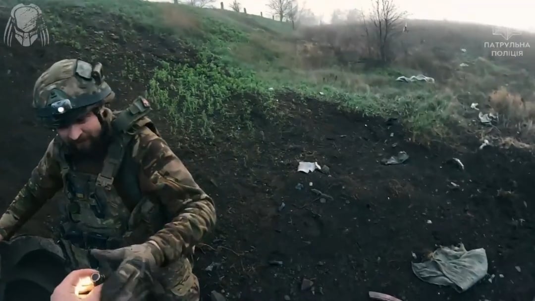 Ukrainian soldiers of the Patrol Police Brigade "Predator" found a russian soldier hiding inside of a pipe, and offered him to surrender. He refused, and therefore was eliminated with grenades. Toretsk direction, April 2025