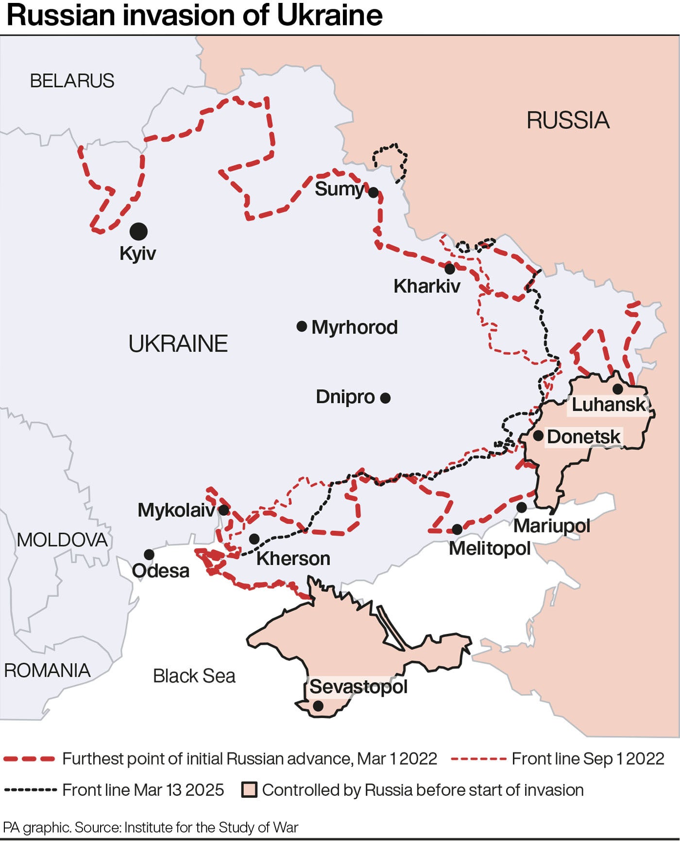 The front line in the war in Ukraine and how it has changed since Russia invaded in 2022