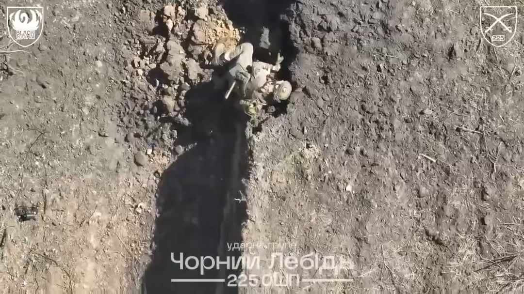 NSFW: Ukrainian drone operator of the Black Swan unit of the 225th Assault Regiment took out a Russian soldier in the Belgorod direction. April 2025 [very graphic content]