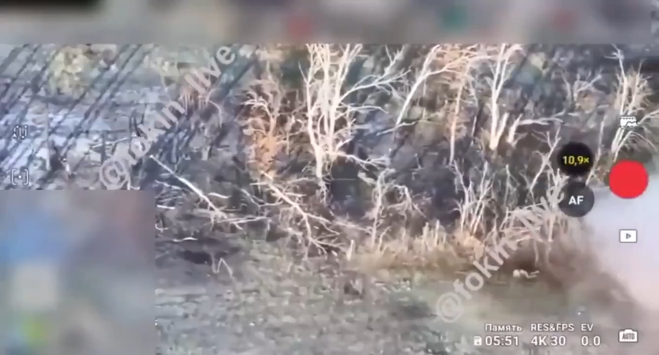 A Russian soldier is attacked by three different Ukrainian FPV drones at the same time (Unknown date)