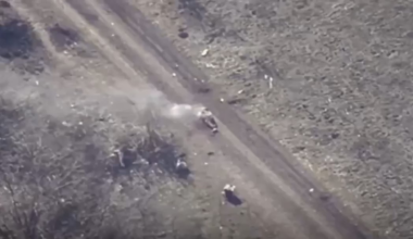 UA POV Ukrainian cluster shell hits in the center of a small group of Russian soldiers