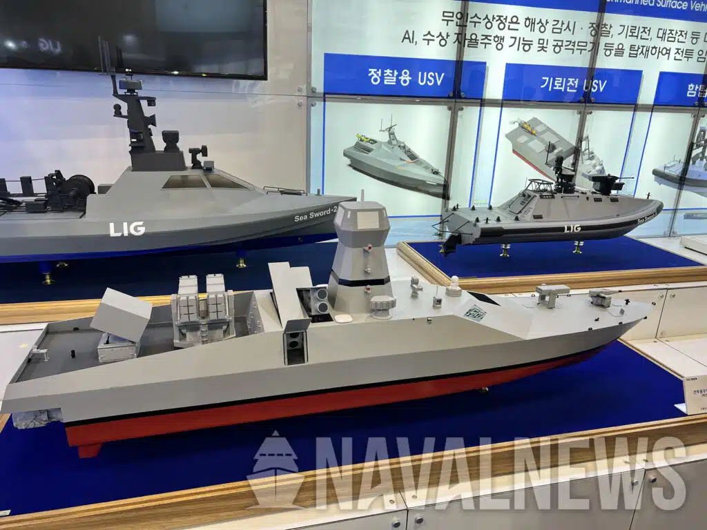 Combat USV scale models, displayed at Drone Show Korea 2025 / Defense Express / Aircraft Carrier Project Dropped for Naval Drones: S.Korea is Building a Drone Fleet With a Mega-Flagship