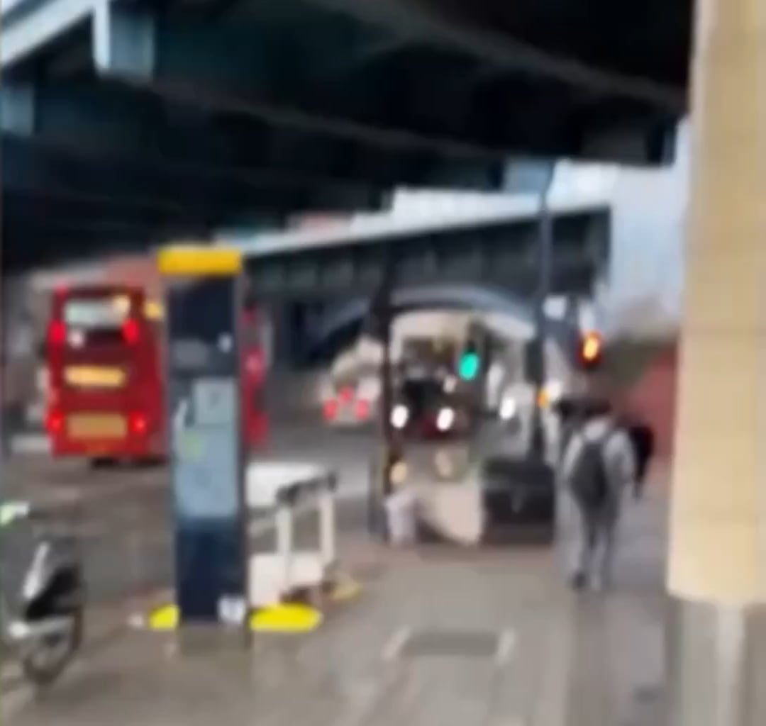Bus driver pretends to let a man on the bus who is blocking the road. He closes the door and drives off. Superb work.