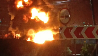 Local fuel depot in Kirillovka, Russia, cosplays as a bonfire party