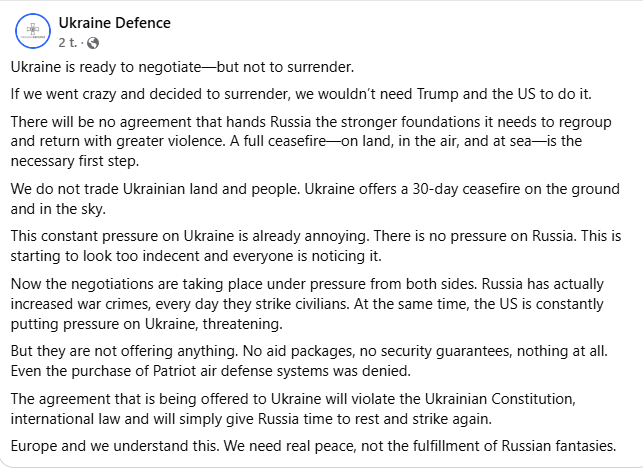 "We need real peace, not the fullfilment of Russian fantasies"
