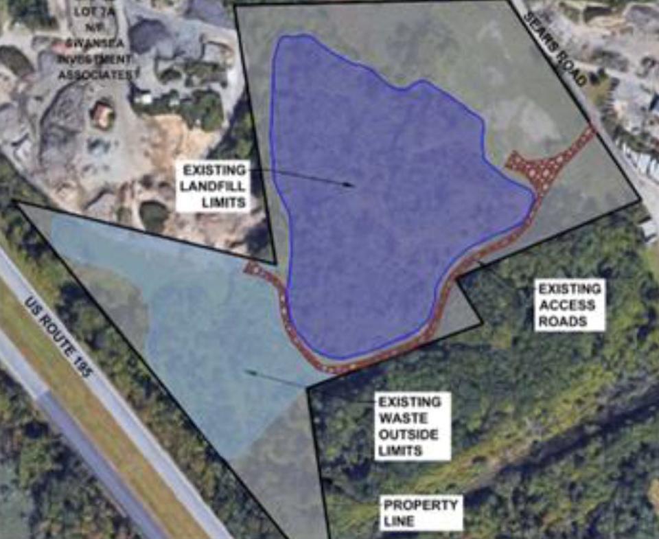 This illustration shows the extent of the material at the former Swansea town landfill and the scope of the rehabilitation project.