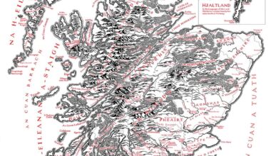 1400's Scotland in Gàidhlig, Scots and Norn/Norse, hand drawn by me in Tolkien's style