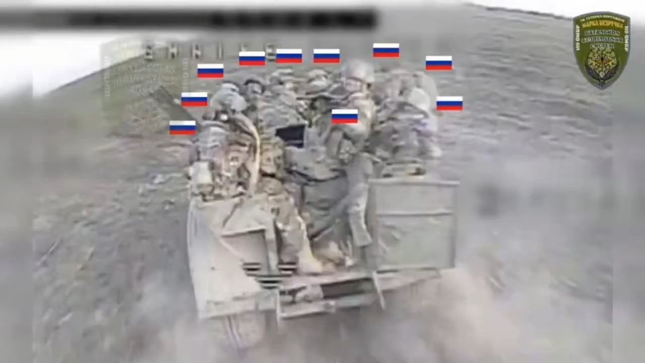 A Ukrainian FPV pilot attacks a vehicle transporting Russian soldiers to the frontline.