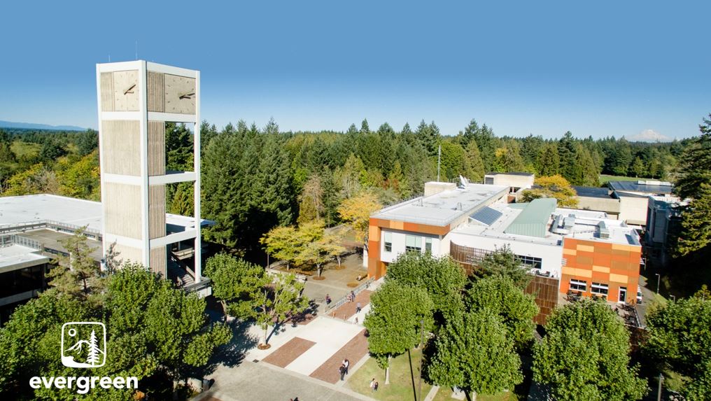 Aerial view of The Evergreen State College campus