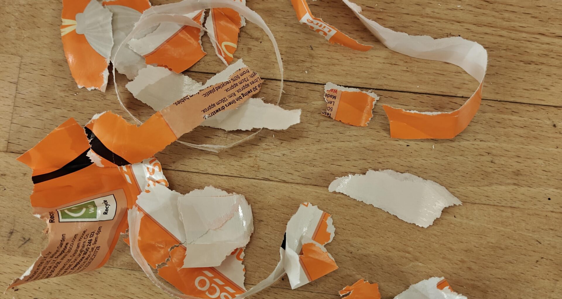 Opening a new roll of bin liners. 20 minutes later: